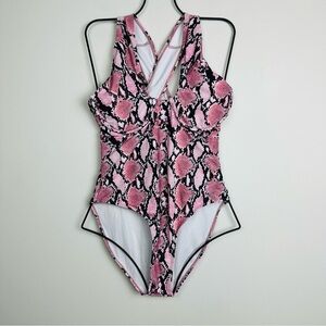 SHEIN Pink and Black Snake Print One Piece Swimsuit Size 0XL